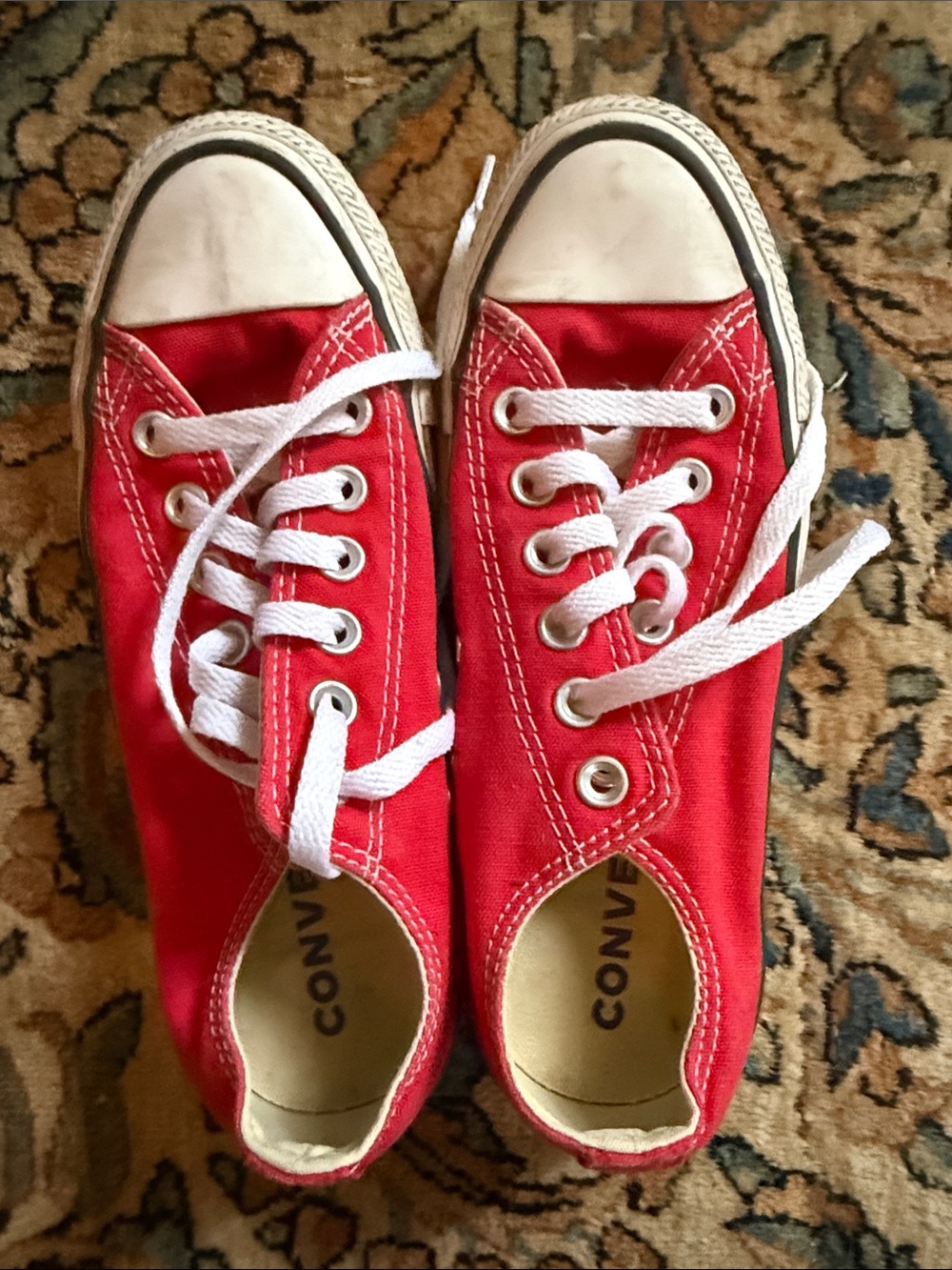 Converse Kids Red Canvas Low Top Sneakers with White Accents 4.5